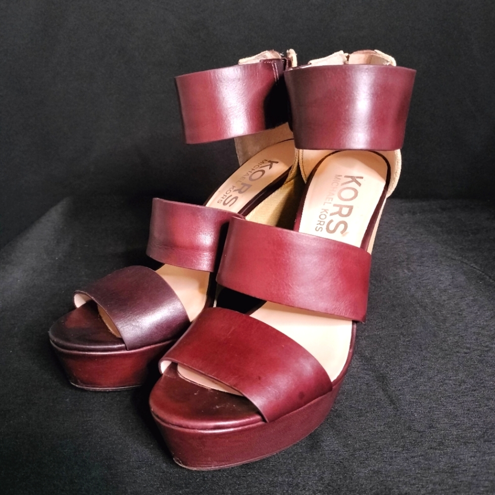 Michael Kors Brown & Tan  Open Toes Wedges (Size 8.5)